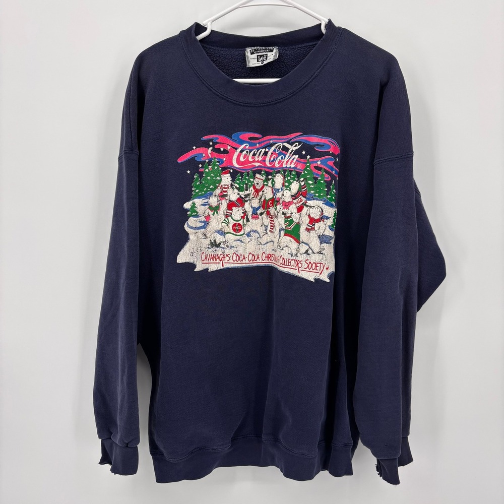 Lee Coca-Cola Sweatshirt Mens XL Navy Blue Fair Vintage Christmas Polar Bears